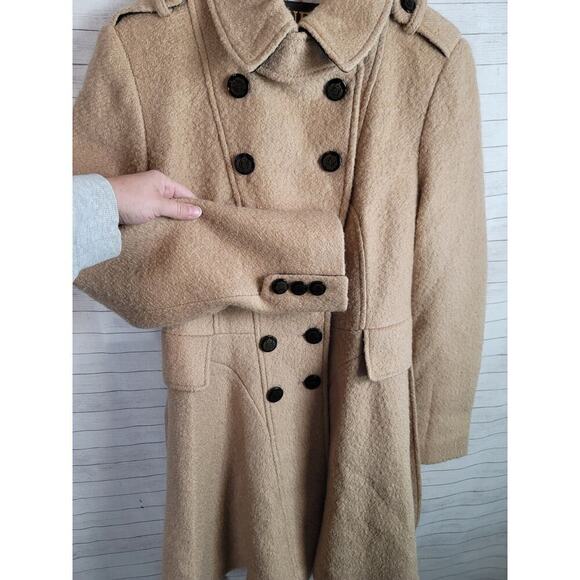 GUESS WOOL BLEND DOUBLE BREASTED CAMEL TAN PEA COAT, SZ SMALL - Picture 3 of 14